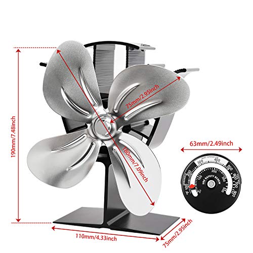 Stove Fan with Thermometer 4 Blade Stove Fans Heat Powered
