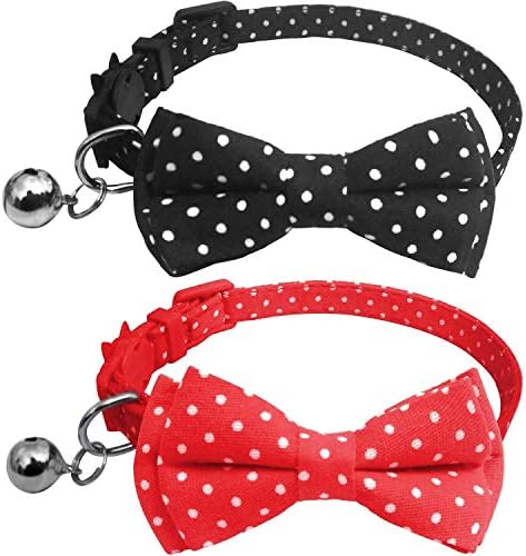 DAIXI Cat Collar Breakaway with Bells Adjustable Bowtie Style for Kitten Puppy (red+black)