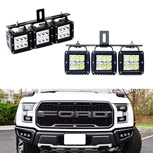 iJDMTOY Mega Triple-Light 144W LED Fog Light Kit w/ Lower Bumper Mounting Brackets & On/Off Switch Relay For 2017-up Ford Raptor