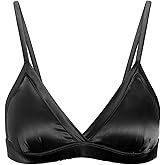 FEELITS Real Mulberry Silk Satin Triangle Bralette with Removable Pad & Soft Cup, Ultra Breathable Wire-Free Bra for Women