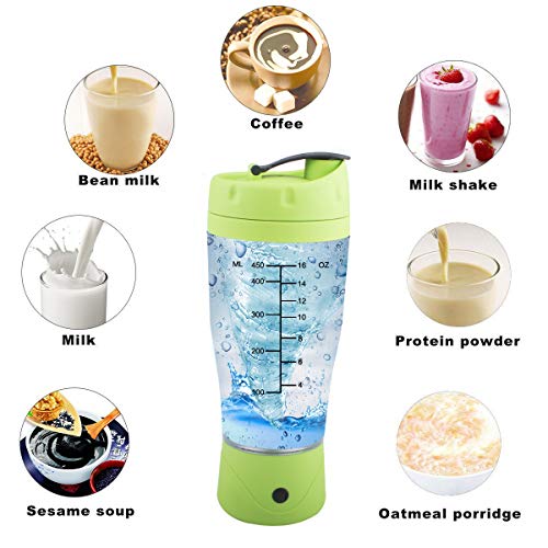 Xelparuc Multi Functional Shaker Bottle Mini Juicer, Nutrition Powder Bottle, USB Rechargeable Vortex Mixer, Portable Round Hand Big Capacity Fruit Cup, 500ml/18oz, Green