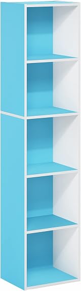 Furinno PASIR 5-Tier Book Shelf Open Shelves 9 x 12 x 52 Light Blue White view 5