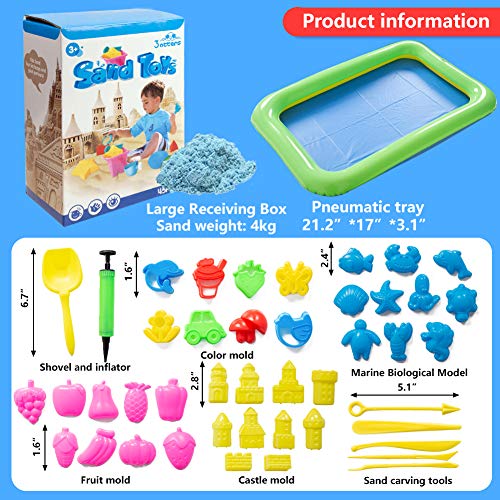 3 otters Play Sand and Sand Molds Kit, 4 Lbs Magic Sand Play Sand Beach Mold Kit Play Sand Set with 45 Pcs Sand Molds and 1 Sand Tray