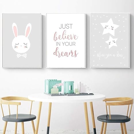 Spirworchlan 3er Set Kinderzimmer Poster Babyzimmer Ohne Bilderrahmen Madchen Kinderposter Kunstdruck Babyzimmer Bilder Madchen Deko Dekoration Kinderzimmer Kaninchen Stern Buchstaben 30 X 40 Cm Amazon De Kuche Haushalt