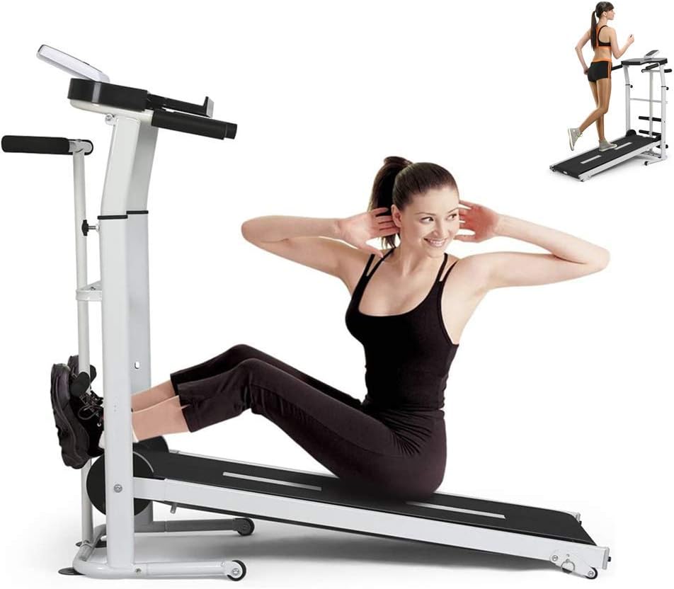 Multifuncional Home Treadmill Office Desk Treadmill, Folding Manual Treadmill, Portable Walking Machine Fitness Exercise Slim Running Machine incline + foldable for Home Gym BlackWhite ZHW345