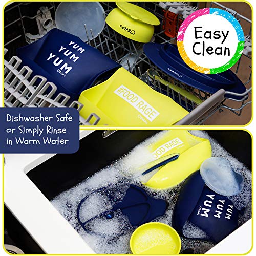 Baby Feeding Set | Silicone Bib Plates Bowls Spoons | Divided Plate Suction Bowl & Soft Spoon Aids Self Feeding | Adjustable Bib Easily Wipe Clean | Spend Less Time Cleaning Up After Toddler/Babies