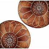 Set of 2 Amazing Moroccan pouf Light Tan color,Best offer,Ottomans Poffes,Footstool poufs,100% handmade leather poof,Ready to magic your living room!