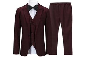 SWOTGdoby Boys Suits 3 Pieces Formal Suit Set Plaid Blazer Vest Pants Slim Fit Suit Jacket for Wedding Party