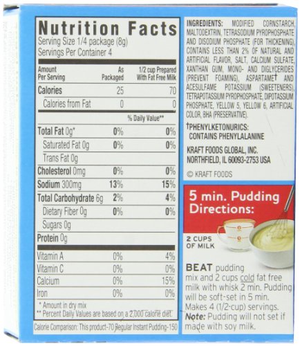 Jell-O Sugar Free-Fat Free Instant Pudding & Pie Filling, Vanilla, 1