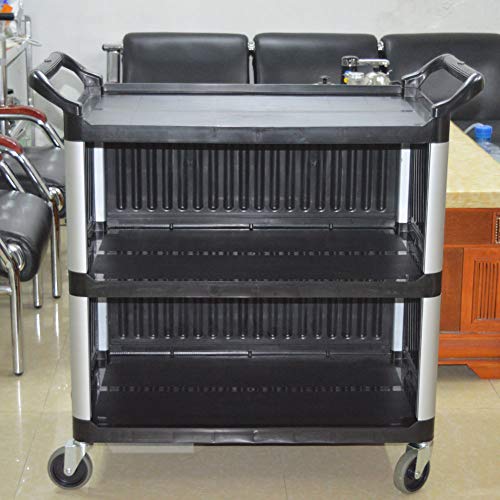 SHANGPEIXUAN Commercial Service Carts with Wheels Enclosed Utility Cart Heavy Duty 3 Shelf Rolling Service Black