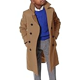 Ebifin Boys Notch Lapel Double Breasted Long Trench Coat Casual Classic Peacoat