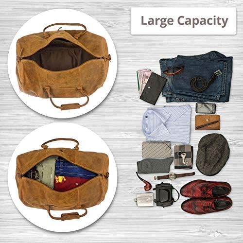 Flatiron 22 Inch Handmade Genuine Buffalo Leather Duffel Weekender Overnight Travel Bag with Shoe Compartment for Men and Women Crazy Horse Distressed Vintage Brown Carry-On 4 Flatiron 22 Inch Handmade Genuine Buffalo Leather Duffel Weekender Overnight Travel Bag with Shoe Compartment for Men and Women Crazy Horse Distressed Vintage Brown Carry-On
