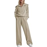 Aleumdr Two Piece Outfits Half Zip Sweatshirt Sweatsuit Lounge Sets for Women Matching Set Wide Leg Sweatpant Tracksuit