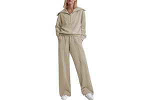 Aleumdr Two Piece Outfits Half Zip Sweatshirt Sweatsuit Lounge Sets for Women Matching Set Wide Leg Sweatpant Tracksuit