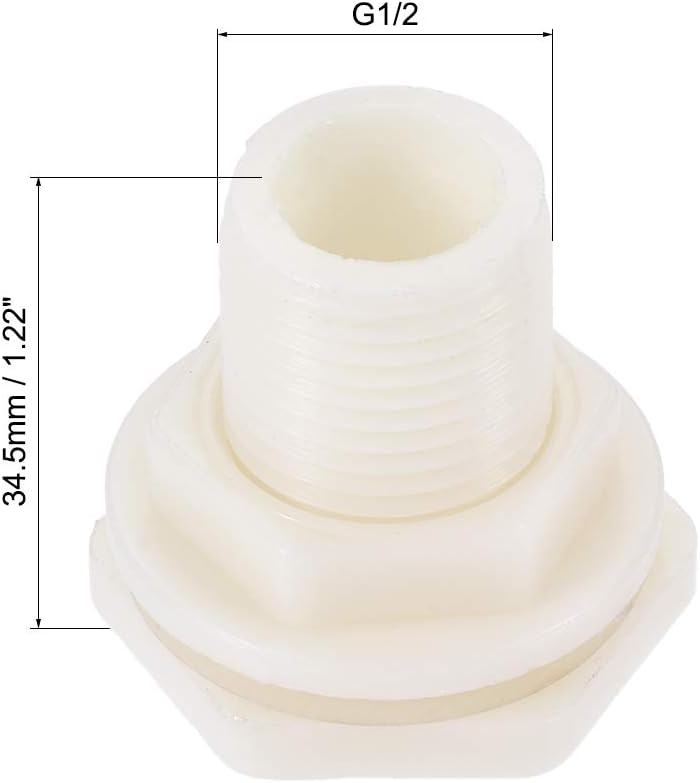 sourcing map Bulkhead Fitting, G1/2 Male, Tube Adaptor Pipe Fitting with Silicone Gasket, for Water Tanks ABS Plastic, White Pack of 2 - Image 3