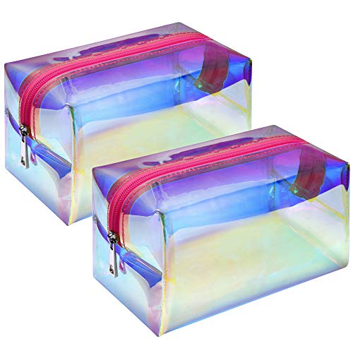 Holographic Makeup Bag, F-color 2 Pack Large Travel Makeup Bag, Fashion Toiletry Bag Cosmetic Organizer for Women, Rose Pink 1 Holographic Makeup Bag, F-color 2 Pack Large Travel Makeup Bag, Fashion Toiletry Bag Cosmetic Organizer for Women, Rose Pink