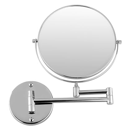 Tomex 8 Makeup Mirror/Shaving Mirror/Bathroom Mirror with 5X Magnifying Mirror & Wall Bracket with Adjustable Frame (Series:- Silver)