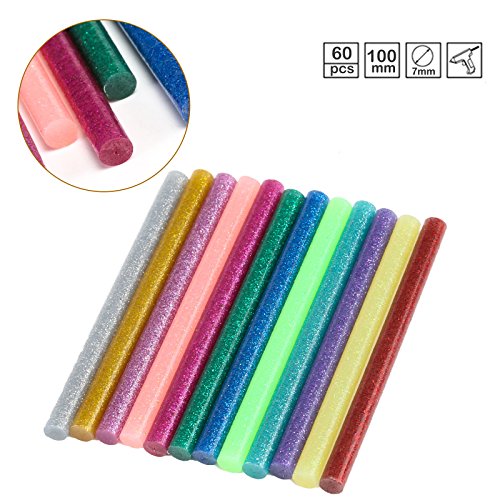Naler Hot Glue Gun Sticks 7mm by 10cm Hot Melt Glue Sticks Mini Glitter 12 Colors 60Pcs for DIY Art Craft Woodworking - Thumbnail 6