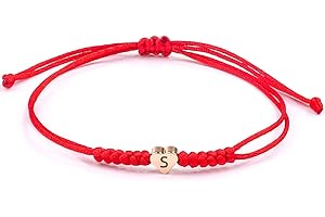 Red Initial Bracelet S Initial Letter Bracelets for Teen Girls Adjustable Red String Bracelets for Women Men Heart Shape Brai