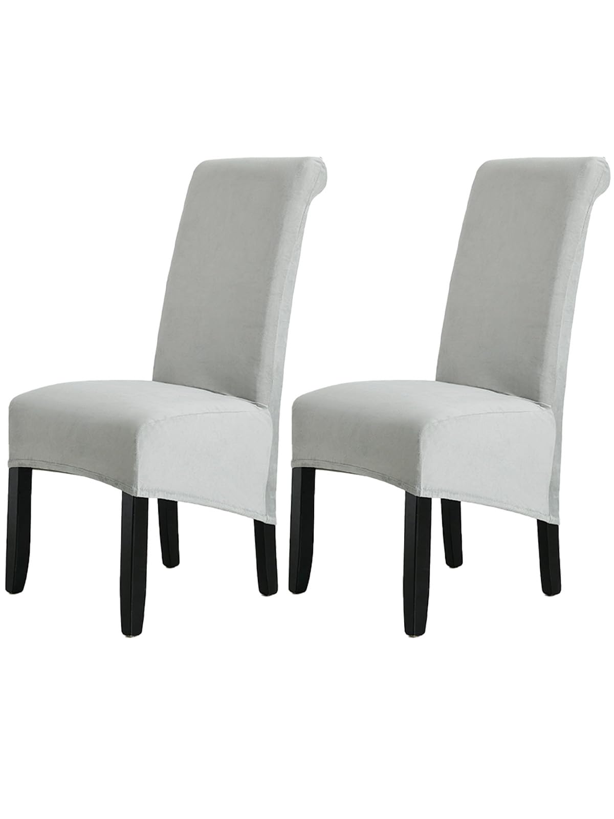 LANSHENG Velvet Dining Chair Covers, Stretch High Back Chair Seat Protector Slipcovers, Washable Removable Kitchen Chair Covers for Dining Room (Light Gray, Set of 2)