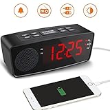 USB Alarm Clock Radio, Digital FM Radio Alarm Clock with USB for bedroom Charging Port and FM Radios,LED Display with Dimmer, Sleep Timer, Snooze for Bedroom