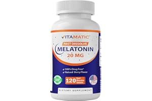 Vitamatic Melatonin 20 mg Tablets | Vegetarian, Non-GMO, Gluten Free | HIGH Potency 20 MG | Natural Berry Flavor 120 Tablets