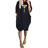 JiaMa womens Let it be Long Sleeve Loose Pocket Oversize Tunic Pockets Dress, Black, XX-Large