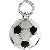 AFFY Black & White Enamel 3D Soccer Ball Charm Pendant in White Gold Over Sterling Silver