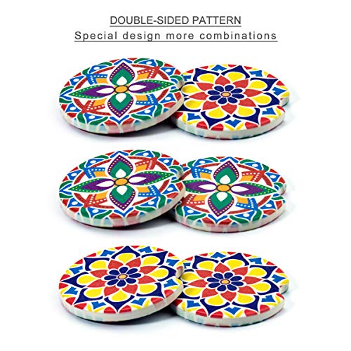 Absorbent Stone Car Coasters for Drinks, Beautiful Mandala Style Absorb Condensation for protect the Car cup holder and keep your car clean,Small 2.6" Diameter,Set of 2