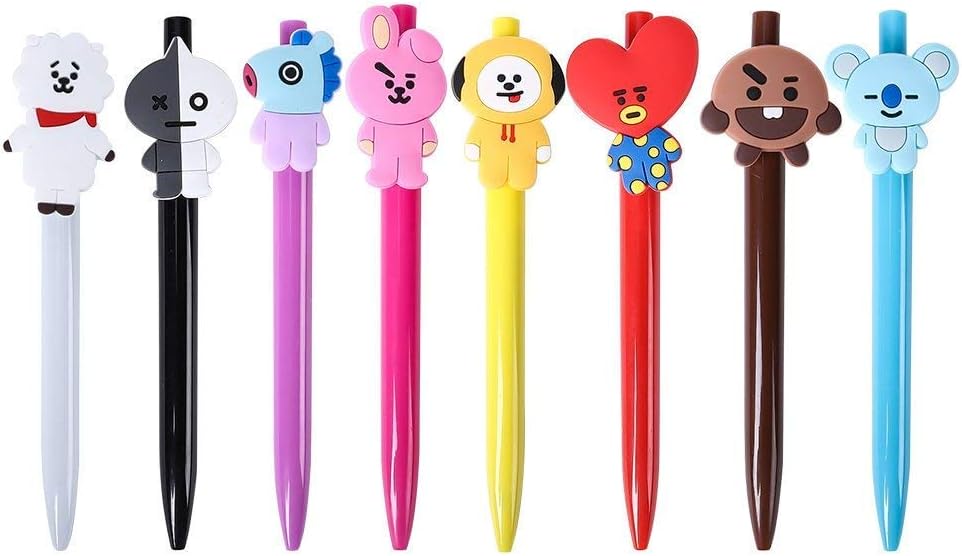5Five 8Pcs Ballpoint Pen Cute Cartoon Acrylic Head Black Ink Office School Stationery Product