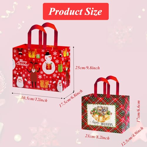 Actor Christmas Gift Bags,Christmas Goody Bags,Christmas Candy bag, Multifunctional Non-Woven Christmas Bags for Gifts Wrapping Shopping, Xmas Party Supplies(12Pack-Multicolour)