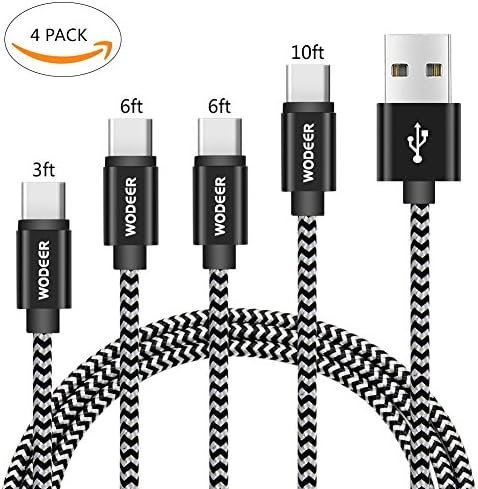 USB C Charger Cable Wodeer 4 Pack 3FT 6FT 6FT 10FT Nylon Braided Type C Cable for USB C Smartphones Tablets Laptops and More USB C Devices （Black USB A to Type C)