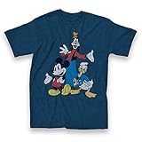 Disney Big Three Trio Mickey Mouse Donald Duck Goofy T-shirt (Small, Heather Navy)