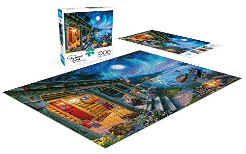 Buffalo Games - Hautman Brothers - Birds in an Orchard - 1000 Piece Jigsaw Puzzle & Darrell Bush - Moonlight Lodge - 1000 Piece Jigsaw Puzzle, Blue