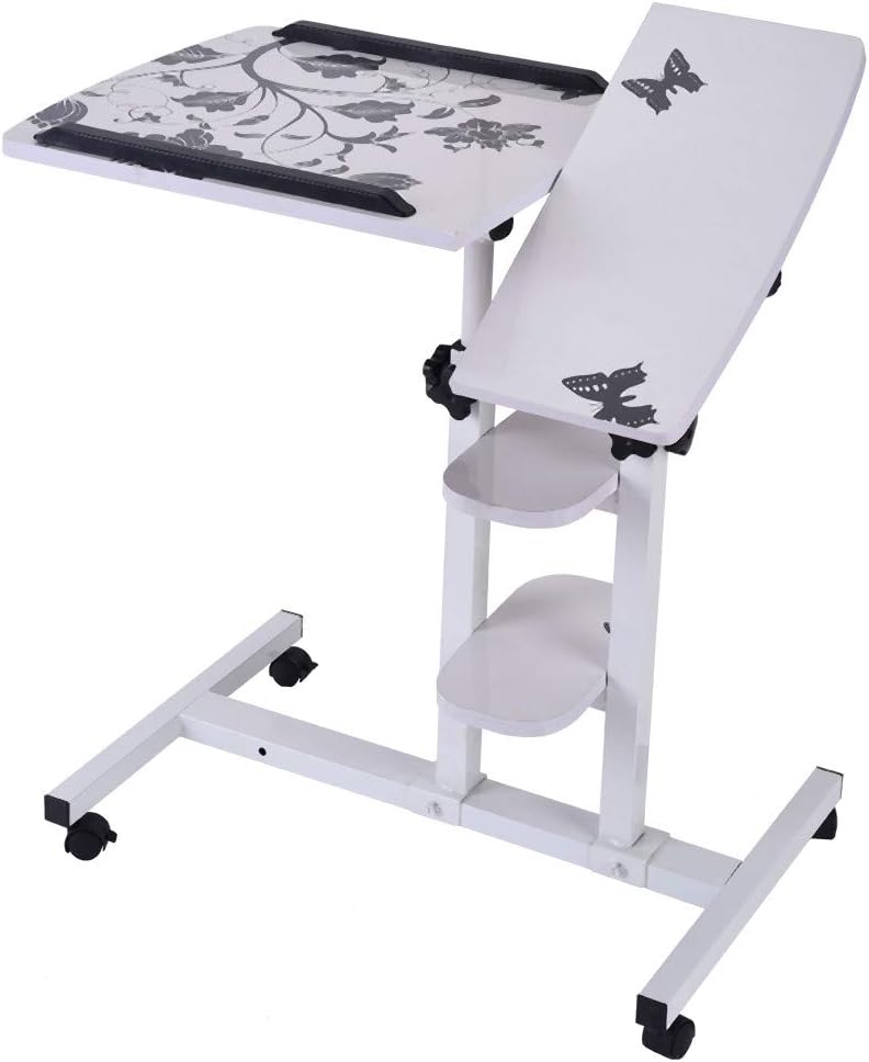 Folding Computer Desk,Adjustable Table,Laptop Desk,Portable Laptop Bed Stand Book Tray Desk Wheel Mobile Computer Home Office Notebook Desk 64cm40cm (White)