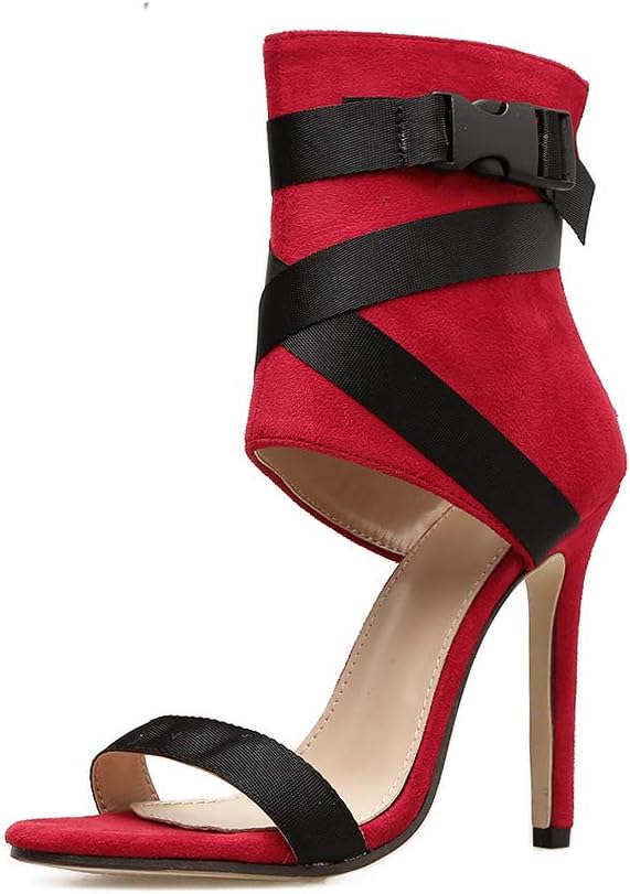 Pofameeta Women Sandals High Heel Open Toe Plus Size 5.5-11 Red Zipper Buckle Female Sandalias