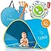 Tamar Baby Beach Tent: Toddlers and Tots Blue Pop-Up Sun Shelter with mini Pool and Detachable Shade, Lightweight, 50 SPF UV Protection with Carry Bag and A Bonus Baby Swimming Ring