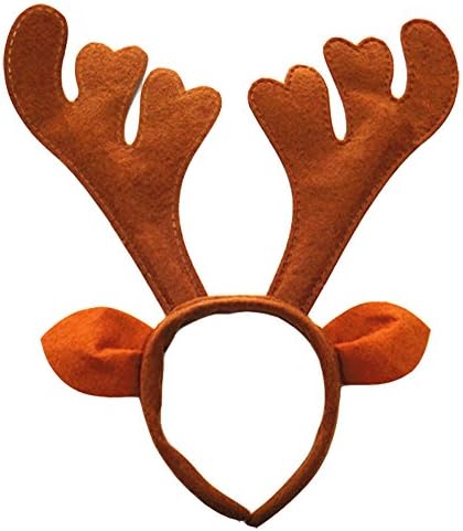 Grazing Halloween Christmas Hair Ornament Plush Reindeer Antlers Headband (Brown With Ears)