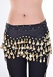 Black Chiffon Dangling Gold Coins Belly Dance Hip Scarf