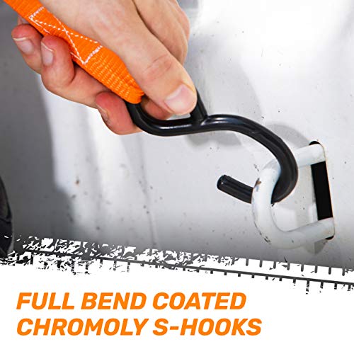 RoofPax Ratchet Straps (4-Pack), Heavy Duty Tie Downs Kit 1,823 Lbs Break Strength 1" inch X 15' ft. Cargo Tiedowns for Motorcycles. Padded Handles & Coated Chromoly S Hooks