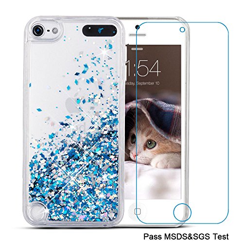 iPod Touch 5 Case,iPod Touch 6 Case, Maxdara[Screen Protector] Glitter Liquid Floating Bling Sparkle Quicksand Case for Girls Children Pretty Design for Apple iPod touch 5 6th Generation (Blue)