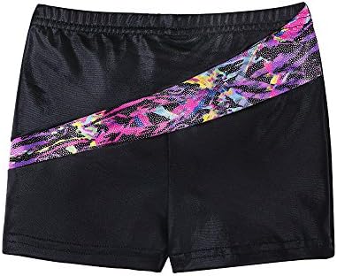 Leotards for Girls Gymnastics Long Sleeve Toddler Black Sparkle Ribbons Leopard (Shorts + Ribbons, 130(5-6T))