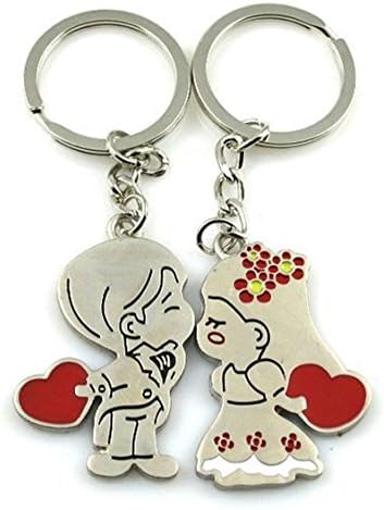 Stainless Metal Silver Kissing Couple Keychain Sweetheart Pendant Lovers Key Ring Key Chain Best Gift for Valentine's Day Wedding Anniversary