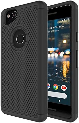 Google Pixel 2 Phone Case,iLovey Dual Layer Durable Armor Defender Protective Shock Absorbing With Hybrid Soft Silicone and Hard PC Design Cover Case for Google Pixel 2 - Black