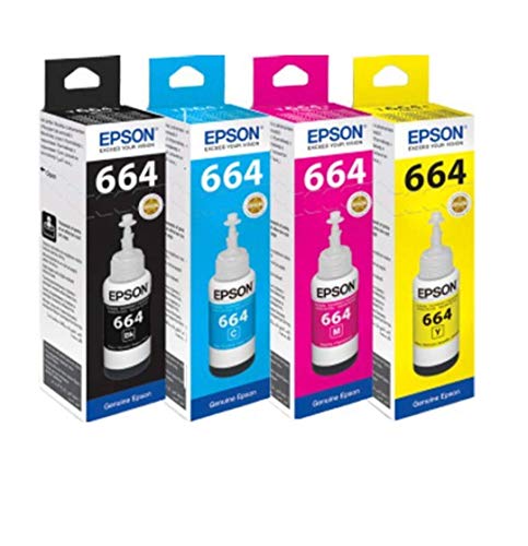 Epson EPS Multicolours Ink (T6641-B, T6642-C, T6643-m, T6644-Y) - Pack of 4 , 70 Ml Each