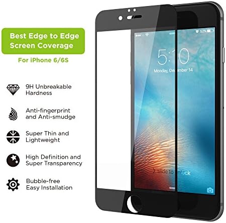 iPhone 6/6S Screen Protector, Simpiz Shield Crystal Clear Ultra Thin Touchscreen Accuracy Hard 9H Tempered Glass Screen Cover for iPhone 6 and iPhone 6S - With Edge to Edge Black Frame