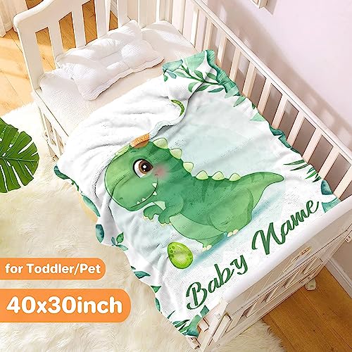 Custom Baby Name Dinosaur Blanket Gift for Girls Boys - Super Soft Flannel Blanket Comfy Cozy Throw Blanket Decor Room Birthday Christmas Sofa Couch-30 x40