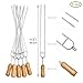ChasBete Grilling Kabob Skewers Stainless Steel Needles 4 PCS Barbecue Roasting Sticks BBQ Forks and 6 PCS Metal Shish Kebab Skewers with Wooden Handle