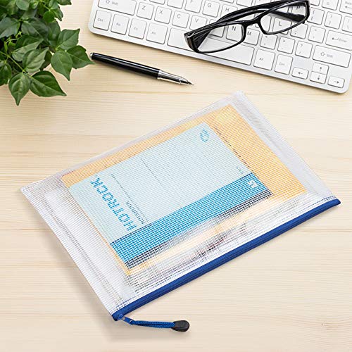 10 Pack 5 Colors A4 Zipper Mesh Pouch, Waterproof Zip File Folders