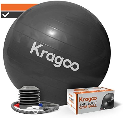 Exercise Ball, Kragoo Anti-Burst Gym Ball with Foot Pump, Thick and Durable PVC, Anti-Slip Balance Ball for Home, Office or Gym Professional Grade Yoga Ball